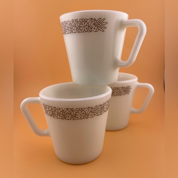 Vintage, Woodland Brown Mugs 1410 by Pyrex, Set of 6 - Picture 3 of 7